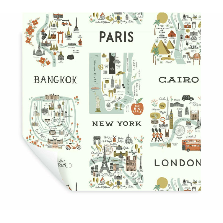 City Maps 20' L x 27" W Peel and Stick Wallpaper & Reviews Birch Lane